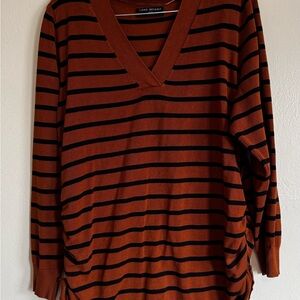Lane Bryant Rust and Black Striped V-Neck Pullover